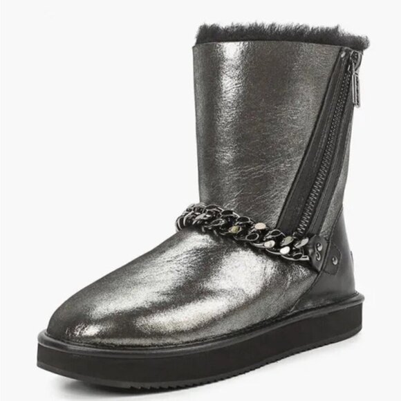 Abricot silver metallic suede side-zip ankle boots size US7 - Picture 2 of 14